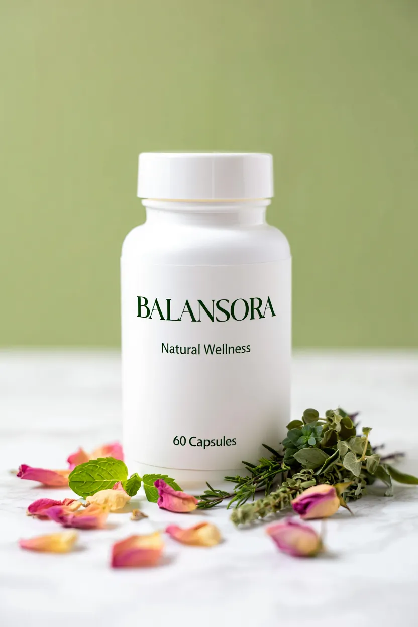 Balansora natural wellness supplement bottle with herbal ingredients